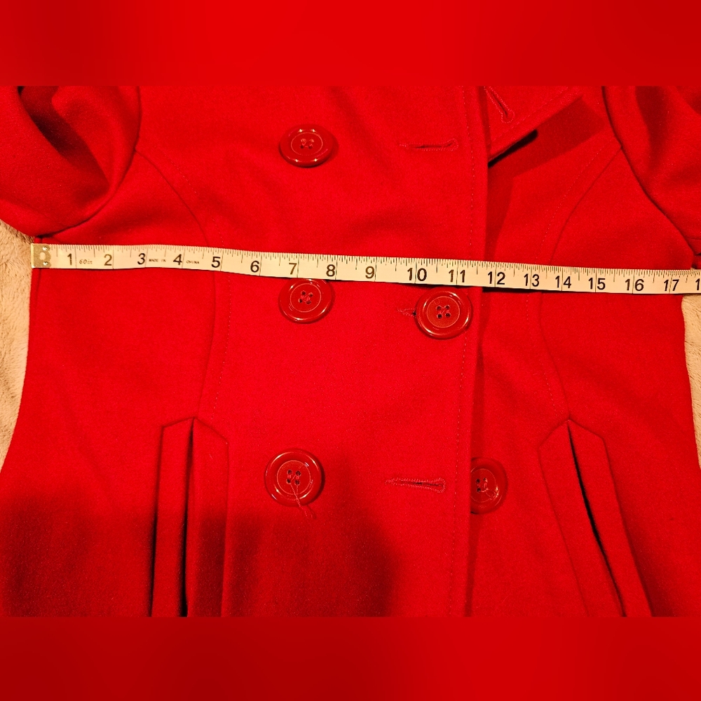 Forever Audrey Red Pea Coat, Size M - Picture 3 of 10